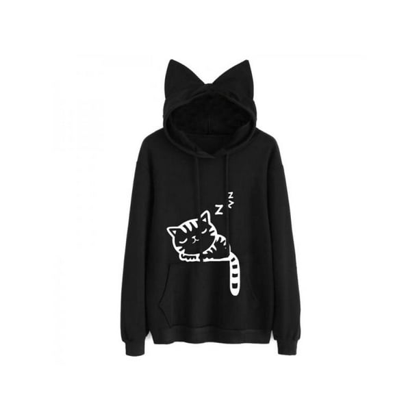 Pumsun Tops Women Hoodie Cat Print Hooded Sweatshirt Round Collar Long Sleeves Pullover Tops T-Shirt Pumsun Tops Women Hoodie Cat Print Hooded Sweatshirt Round Collar Long Sleeves Pullover Tops T-Shirt